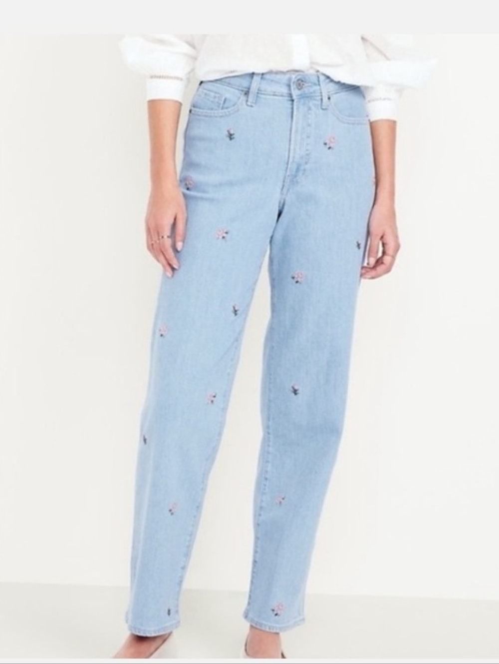 Old Navy Light Blue Embroidered Straight-Leg Women’s Jeans Size 10